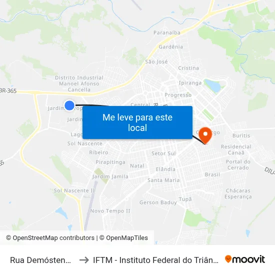 Rua Demóstenes Pires to IFTM - Instituto Federal do Triângulo Mineiro map