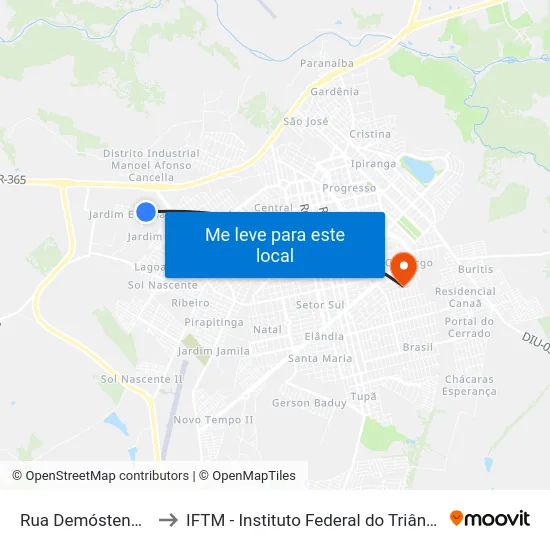 Rua Demóstenes Pires to IFTM - Instituto Federal do Triângulo Mineiro map