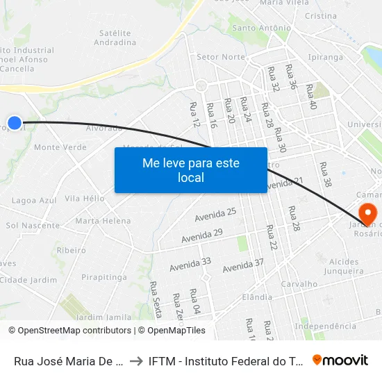 Rua José Maria De Castro, 295 to IFTM - Instituto Federal do Triângulo Mineiro map
