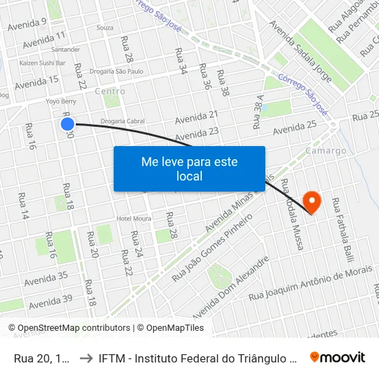 Rua 20, 1420 to IFTM - Instituto Federal do Triângulo Mineiro map