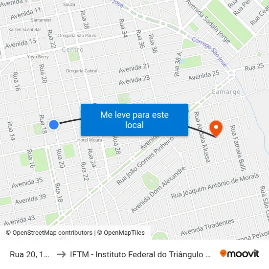 Rua 20, 1964 to IFTM - Instituto Federal do Triângulo Mineiro map