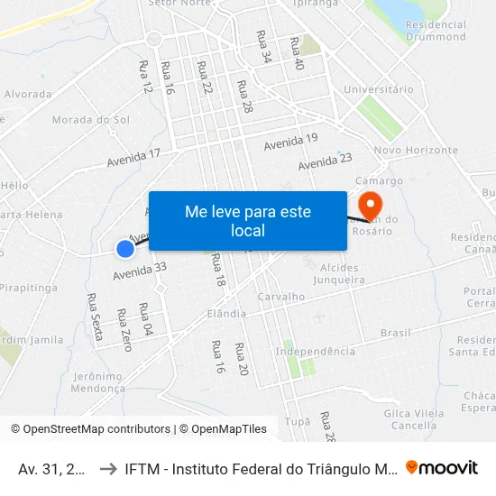 Av. 31, 2296 to IFTM - Instituto Federal do Triângulo Mineiro map