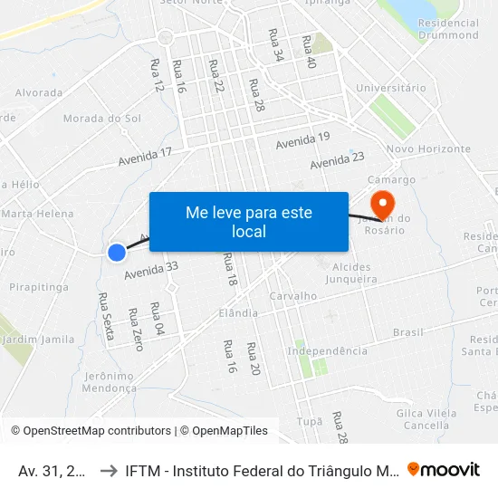 Av. 31, 2502 to IFTM - Instituto Federal do Triângulo Mineiro map