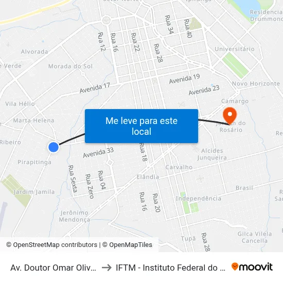 Av. Doutor Omar Oliveira Diniz, 335 to IFTM - Instituto Federal do Triângulo Mineiro map