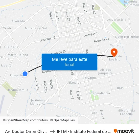 Av. Doutor Omar Oliveira Diniz, 565 to IFTM - Instituto Federal do Triângulo Mineiro map