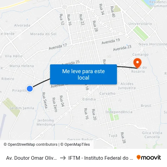 Av. Doutor Omar Oliveira Diniz, 576 to IFTM - Instituto Federal do Triângulo Mineiro map