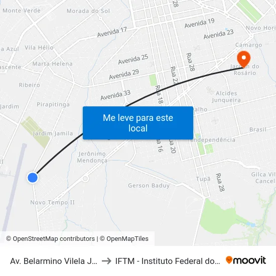 Av. Belarmino Vilela Junqueira, 2051 to IFTM - Instituto Federal do Triângulo Mineiro map