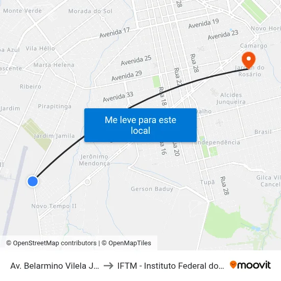 Av. Belarmino Vilela Junqueira, 2060 to IFTM - Instituto Federal do Triângulo Mineiro map