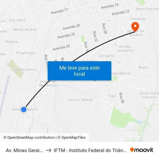 Av. Minas Gerais, 4750 to IFTM - Instituto Federal do Triângulo Mineiro map