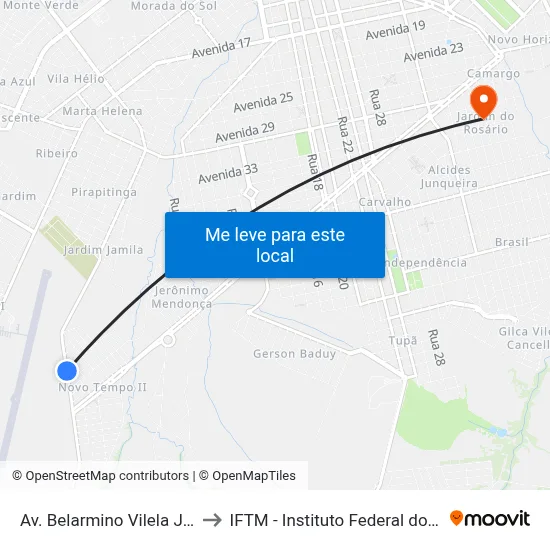 Av. Belarmino Vilela Junqueira, 2305 to IFTM - Instituto Federal do Triângulo Mineiro map