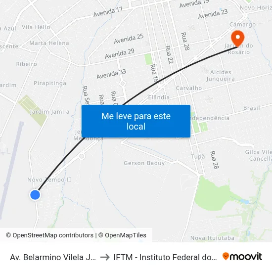 Av. Belarmino Vilela Junqueira, 2705 to IFTM - Instituto Federal do Triângulo Mineiro map