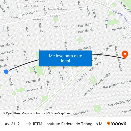 Av. 31, 2089 to IFTM - Instituto Federal do Triângulo Mineiro map