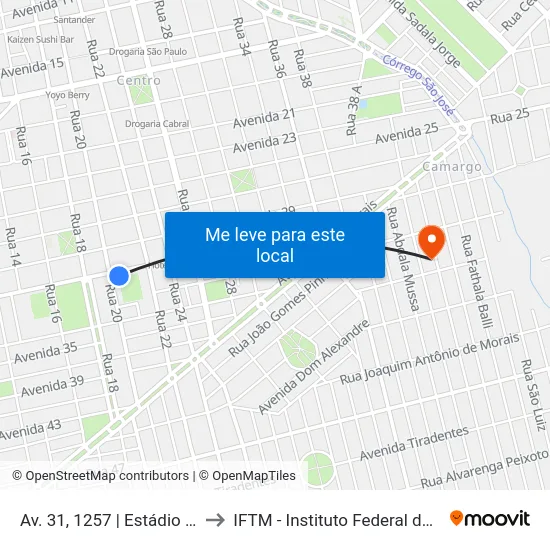 Av. 31, 1257 | Estádio Coleto De Paula to IFTM - Instituto Federal do Triângulo Mineiro map