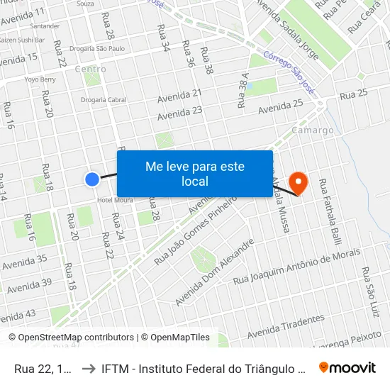 Rua 22, 1589 to IFTM - Instituto Federal do Triângulo Mineiro map