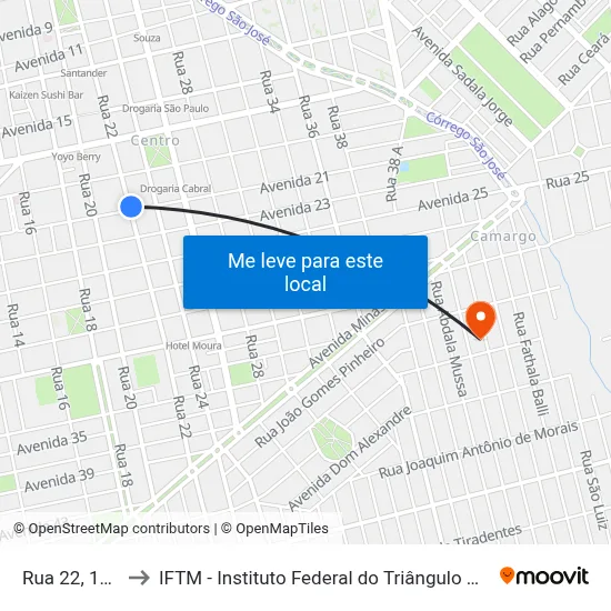 Rua 22, 1161 to IFTM - Instituto Federal do Triângulo Mineiro map