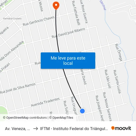 Av. Veneza, 1340 to IFTM - Instituto Federal do Triângulo Mineiro map