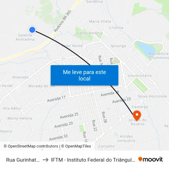 Rua Gurinhatã, 80 to IFTM - Instituto Federal do Triângulo Mineiro map