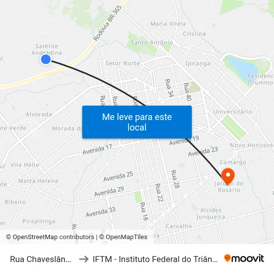 Rua Chaveslândia, 300 to IFTM - Instituto Federal do Triângulo Mineiro map