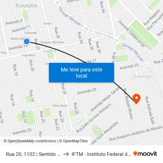 Rua 20, 1102 | Sentido Satélite Andradina to IFTM - Instituto Federal do Triângulo Mineiro map