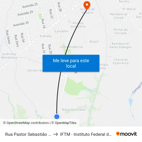 Rua Pastor Sebastião Pereira Da Silva to IFTM - Instituto Federal do Triângulo Mineiro map