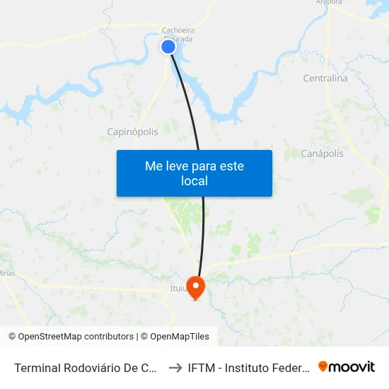 Terminal Rodoviário De Cachoeira Dourada De Minas to IFTM - Instituto Federal do Triângulo Mineiro map