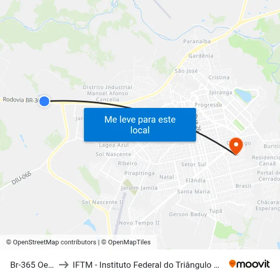 Br-365 Oeste to IFTM - Instituto Federal do Triângulo Mineiro map