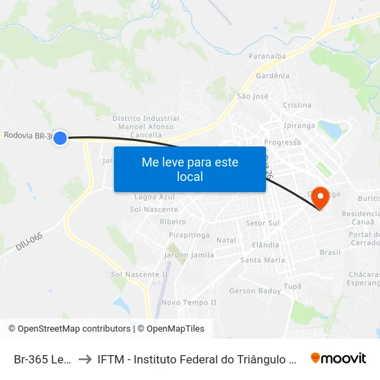 Br-365 Leste to IFTM - Instituto Federal do Triângulo Mineiro map