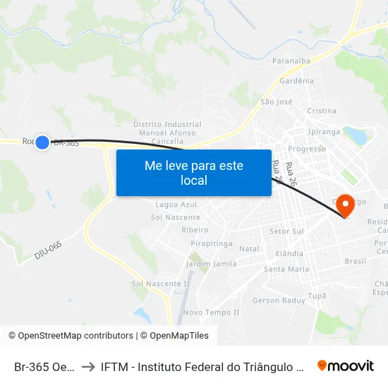 Br-365 Oeste to IFTM - Instituto Federal do Triângulo Mineiro map