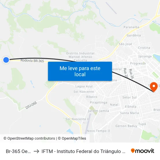 Br-365 Oeste to IFTM - Instituto Federal do Triângulo Mineiro map