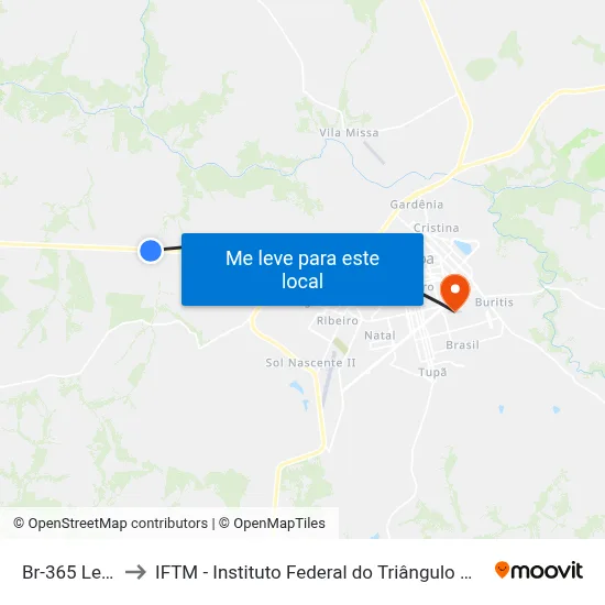 Br-365 Leste to IFTM - Instituto Federal do Triângulo Mineiro map
