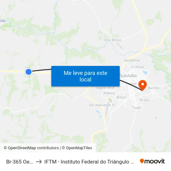 Br-365 Oeste to IFTM - Instituto Federal do Triângulo Mineiro map