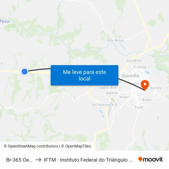Br-365 Oeste to IFTM - Instituto Federal do Triângulo Mineiro map