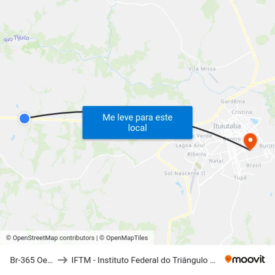 Br-365 Oeste to IFTM - Instituto Federal do Triângulo Mineiro map