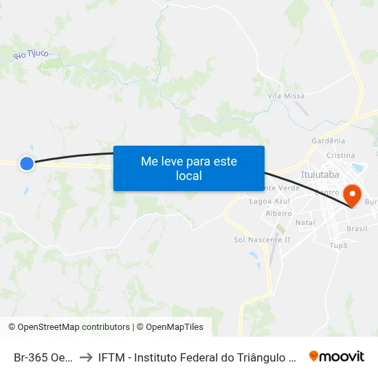 Br-365 Oeste to IFTM - Instituto Federal do Triângulo Mineiro map