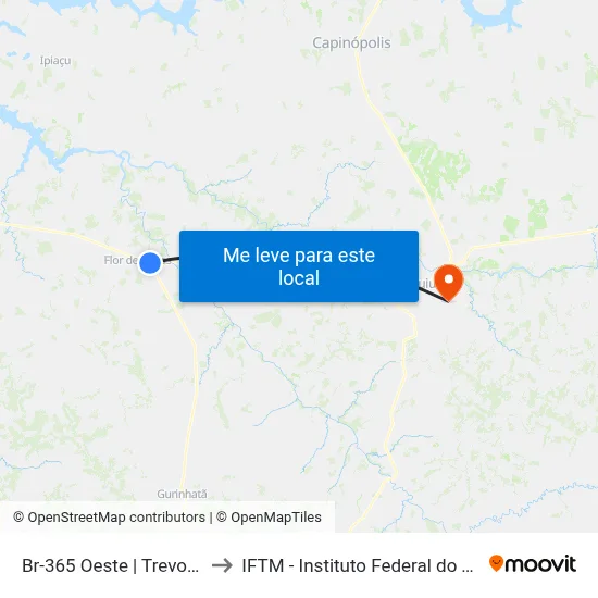 Br-365 Oeste | Trevo De Gurinhatã to IFTM - Instituto Federal do Triângulo Mineiro map