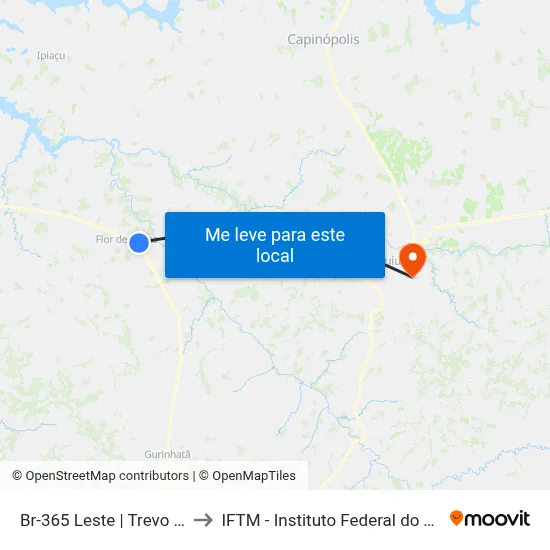 Br-365 Leste | Trevo De Gurinhatã to IFTM - Instituto Federal do Triângulo Mineiro map