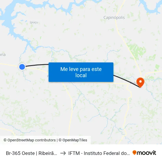 Br-365 Oeste | Ribeirão São Jerônimo to IFTM - Instituto Federal do Triângulo Mineiro map