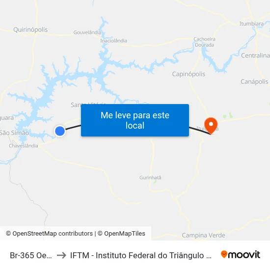 Br-365 Oeste to IFTM - Instituto Federal do Triângulo Mineiro map