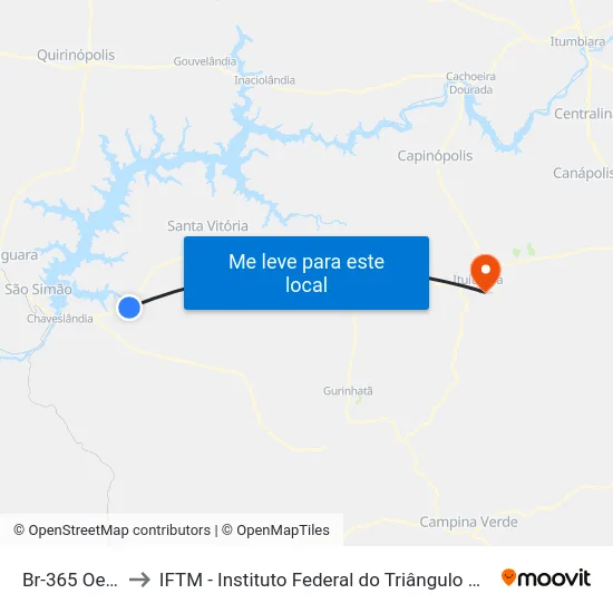 Br-365 Oeste to IFTM - Instituto Federal do Triângulo Mineiro map