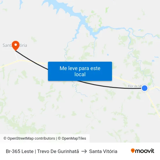 Br-365 Leste | Trevo De Gurinhatã to Santa Vitória map