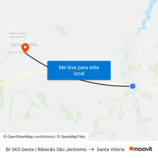 Br-365 Oeste | Ribeirão São Jerônimo to Santa Vitória map