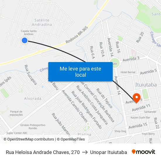 Rua Heloísa Andrade Chaves, 270 to Unopar Ituiutaba map