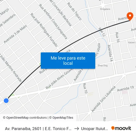 Av. Paranaíba, 2601 | E.E. Tonico Franco to Unopar Ituiutaba map