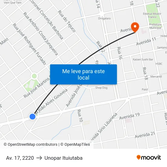 Av. 17, 2220 to Unopar Ituiutaba map
