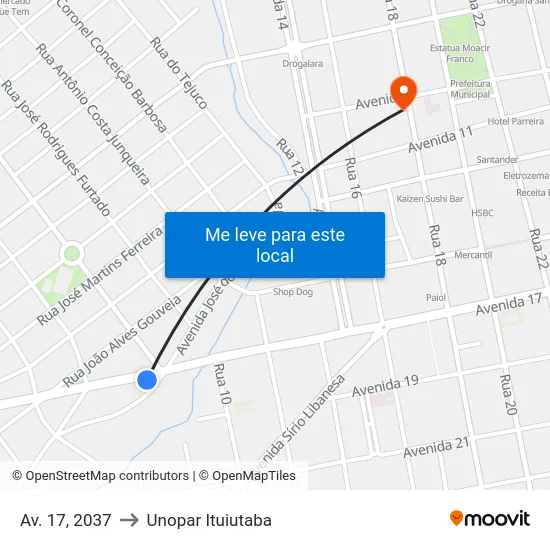 Av. 17, 2037 to Unopar Ituiutaba map