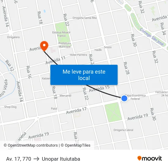 Av. 17, 770 to Unopar Ituiutaba map