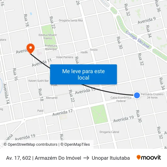 Av. 17, 602 | Armazém Do Imóvel to Unopar Ituiutaba map
