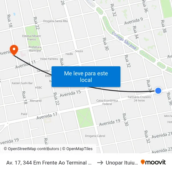 Av. 17, 344 Em Frente Ao Terminal Rodoviário to Unopar Ituiutaba map