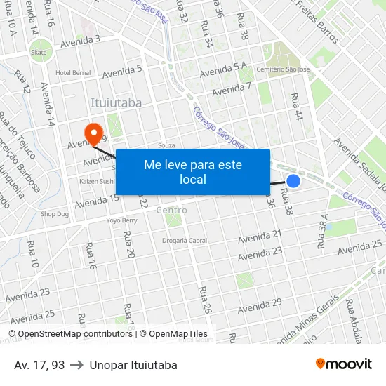 Av. 17, 93 to Unopar Ituiutaba map