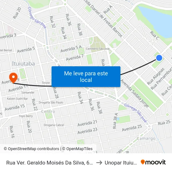 Rua Ver. Geraldo Moisés Da Silva, 69 | Apae to Unopar Ituiutaba map
